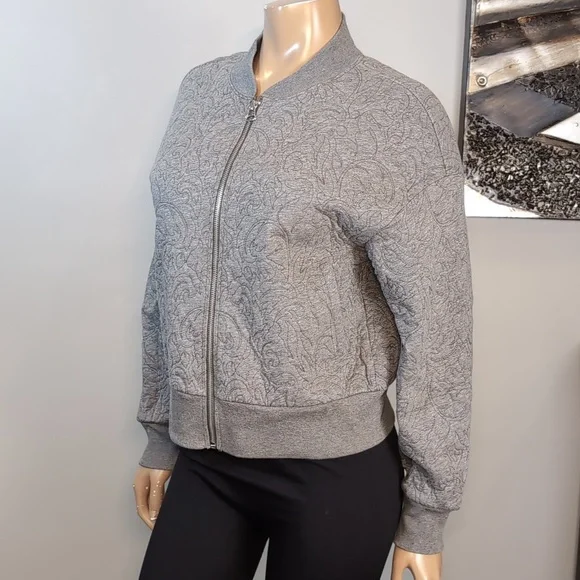 Gap Floral Quilted Cocoon Bomber Jacket Womens Medium Relaxed Grey Pima Cotton - Picture 4 of 11